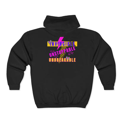 Retro Rebel Hot Pink & Black Checkered Graphics Unisex Zip Hoodie, Unstoppable Edition