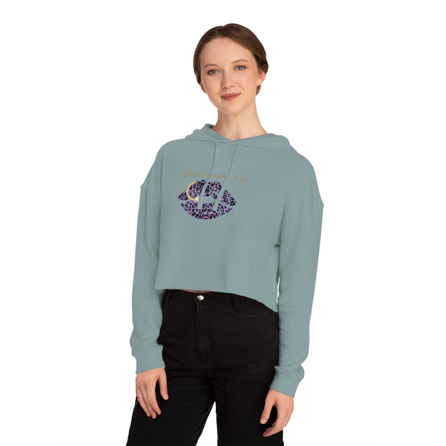 Women's Streetwear Style Cropped Hoodie, Classy Smart-Ass Leopard Lips