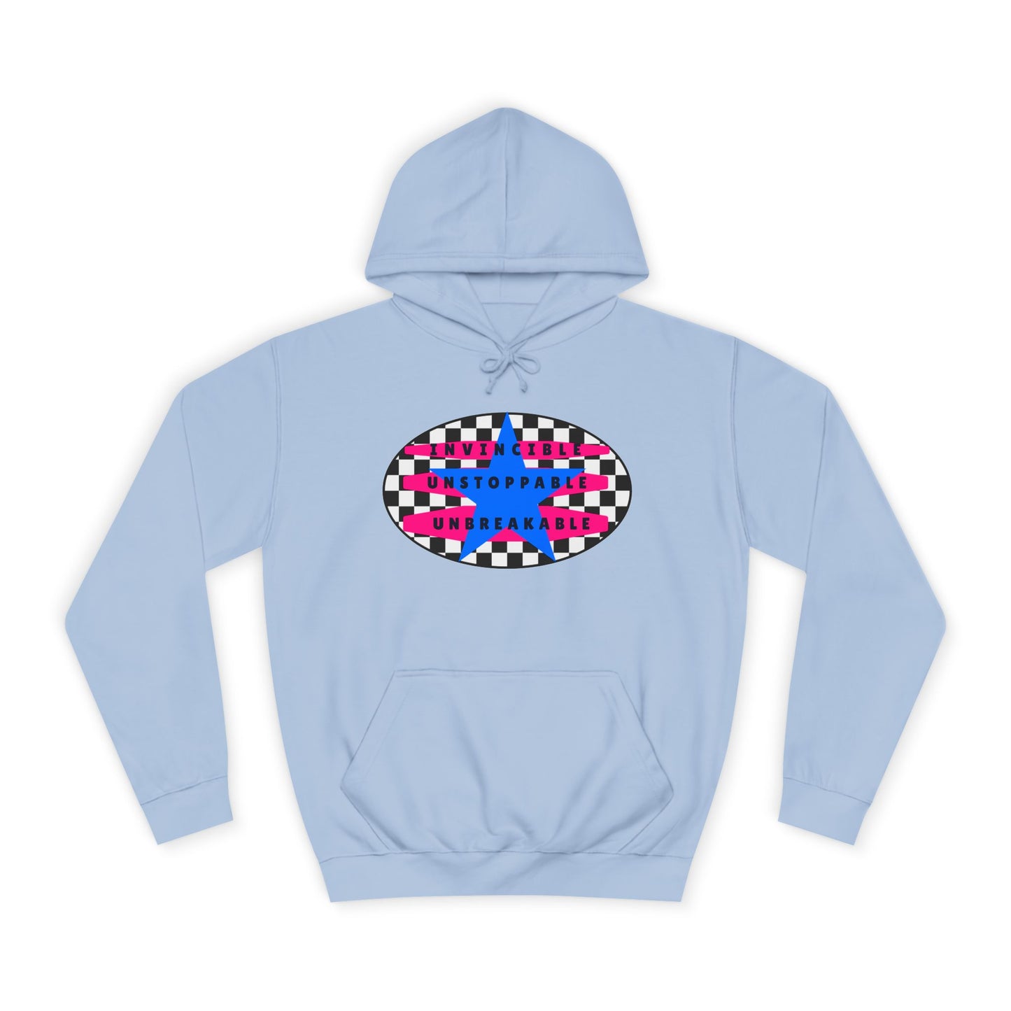 Retro Rebel Streetwear 
Unisex Premium Classic Fit Hoodie, Invincible Unstoppable Unbreakable - 7 Colors