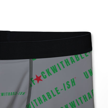 UNF★CKWITHABLE-ISH™ Boxer Briefs – Heineken Vibes (Light Gray, Green Font, Red Star) - Looks Like a Beer, Feels Like Power Moves Only