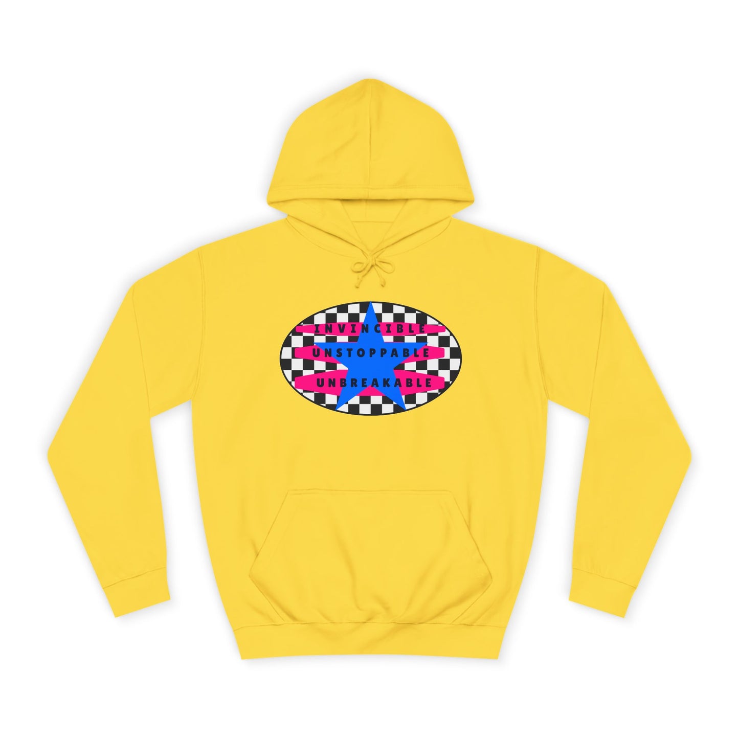 Retro Rebel Streetwear 
Unisex Premium Classic Fit Hoodie, Invincible Unstoppable Unbreakable - 7 Colors