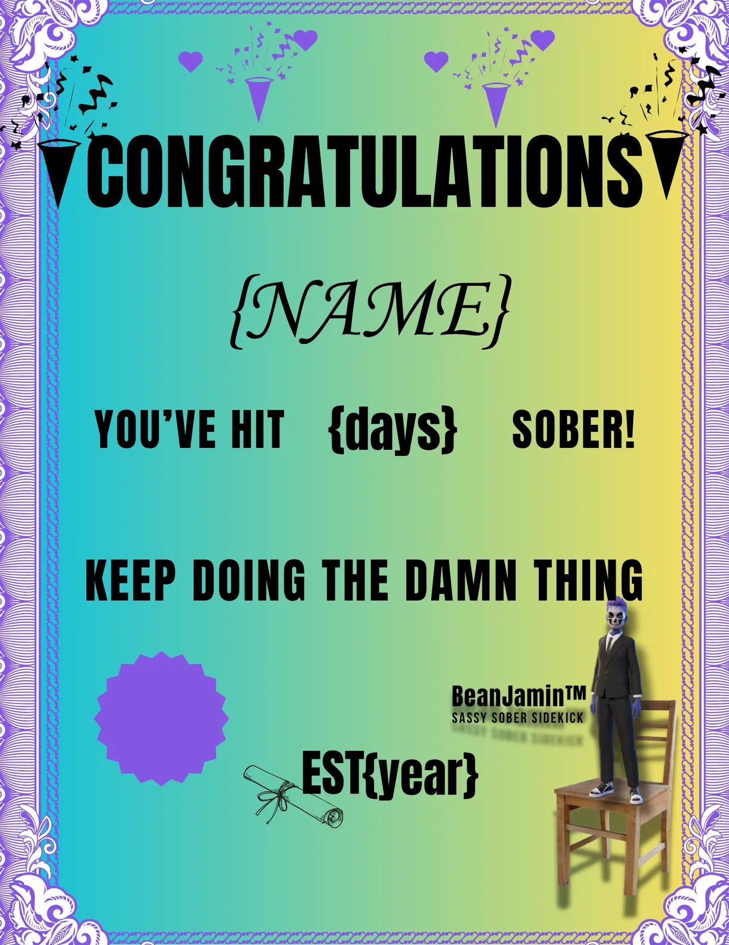 FREE download - Customizable Sexy Sobriety Certificate The Bean Grind