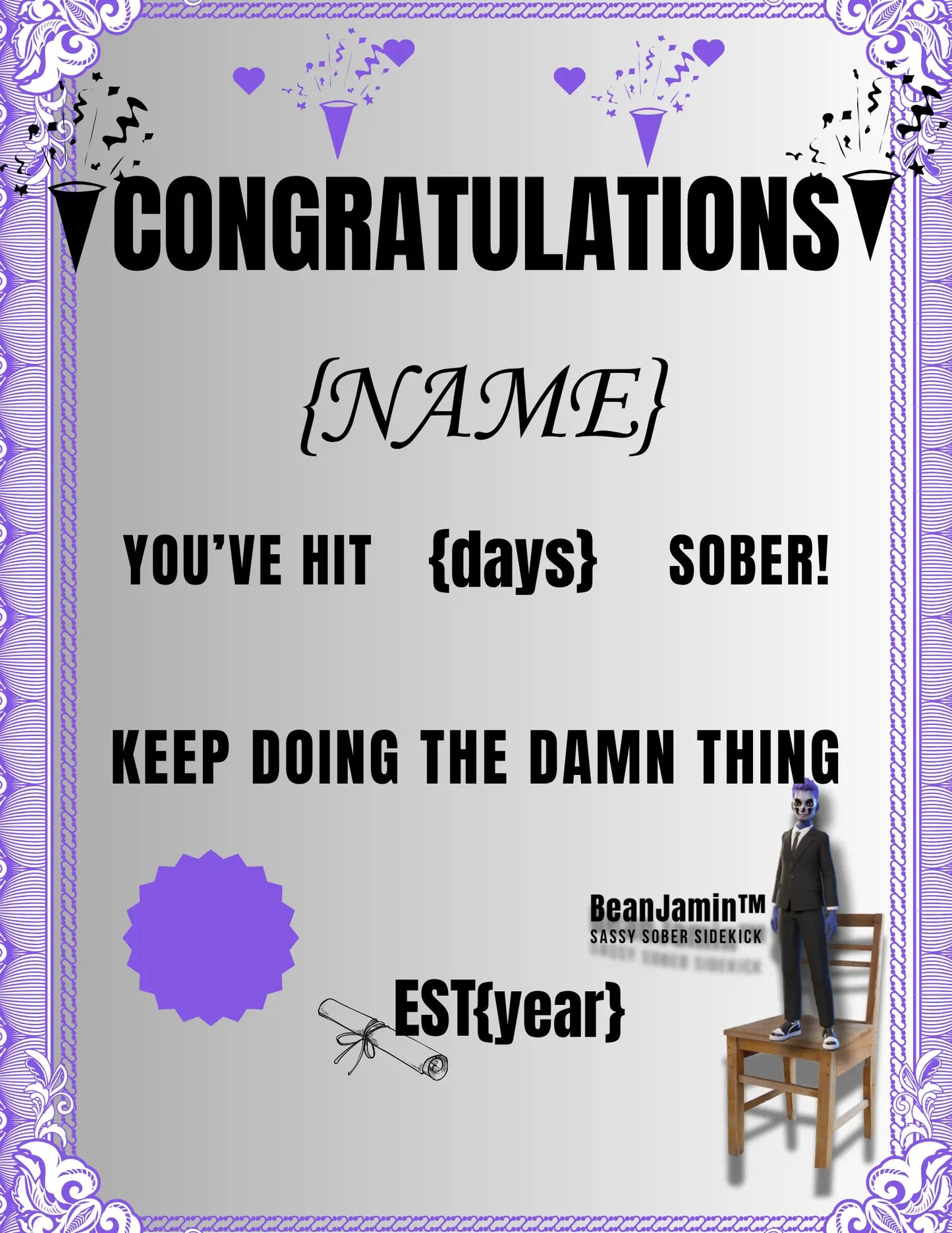 FREE download - Customizable Sexy Sobriety Certificate The Bean Grind