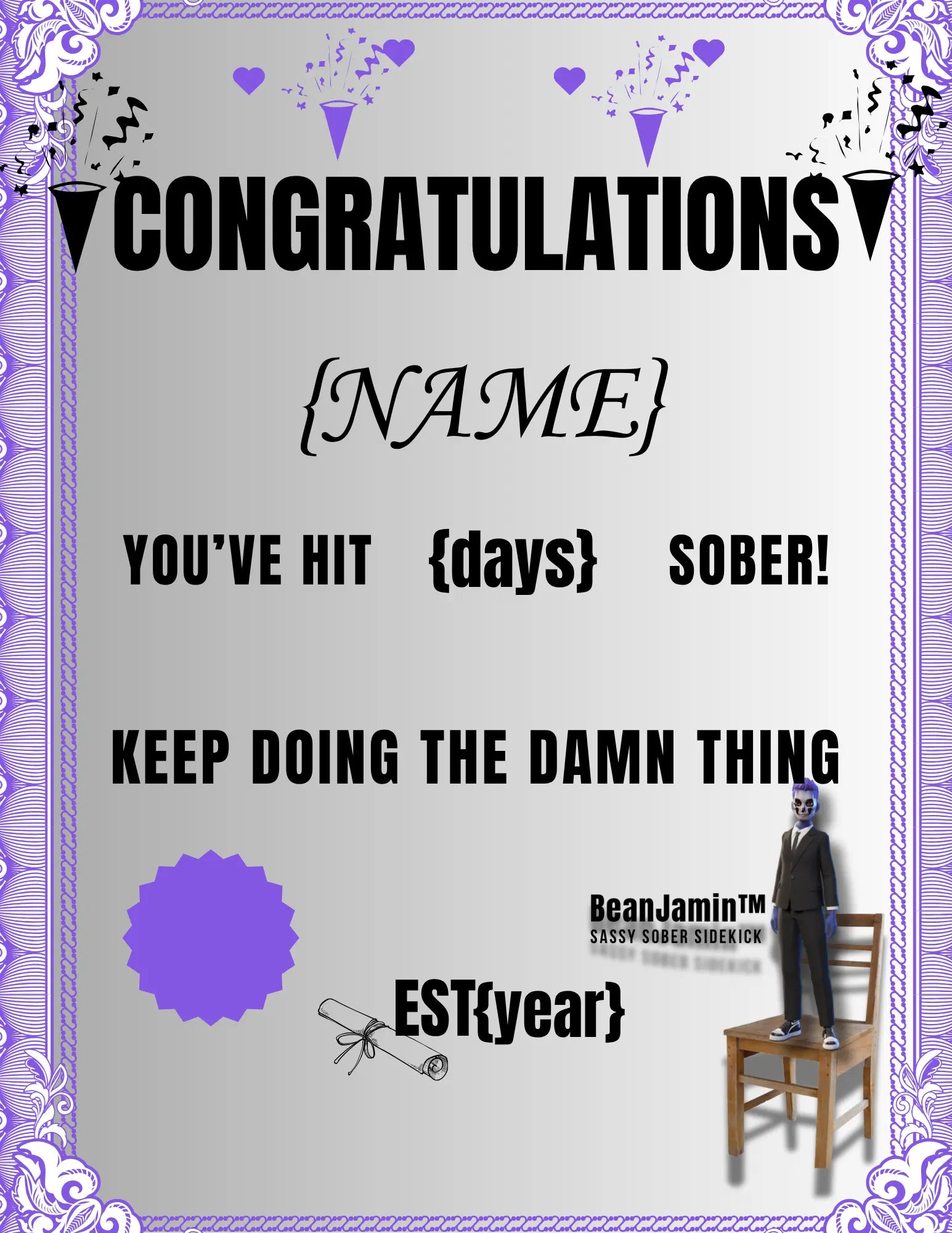 FREE download - Customizable Sexy Sobriety Certificate The Bean Grind