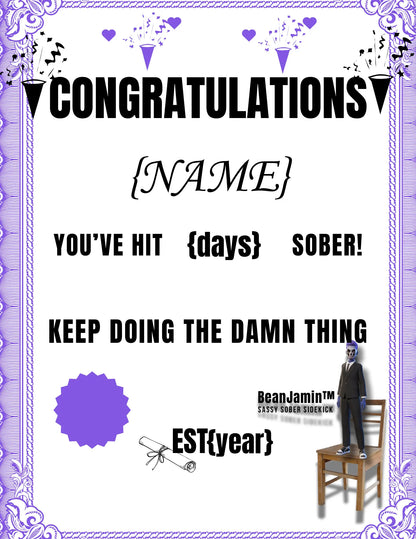 FREE download - Customizable Sexy Sobriety Certificate The Bean Grind