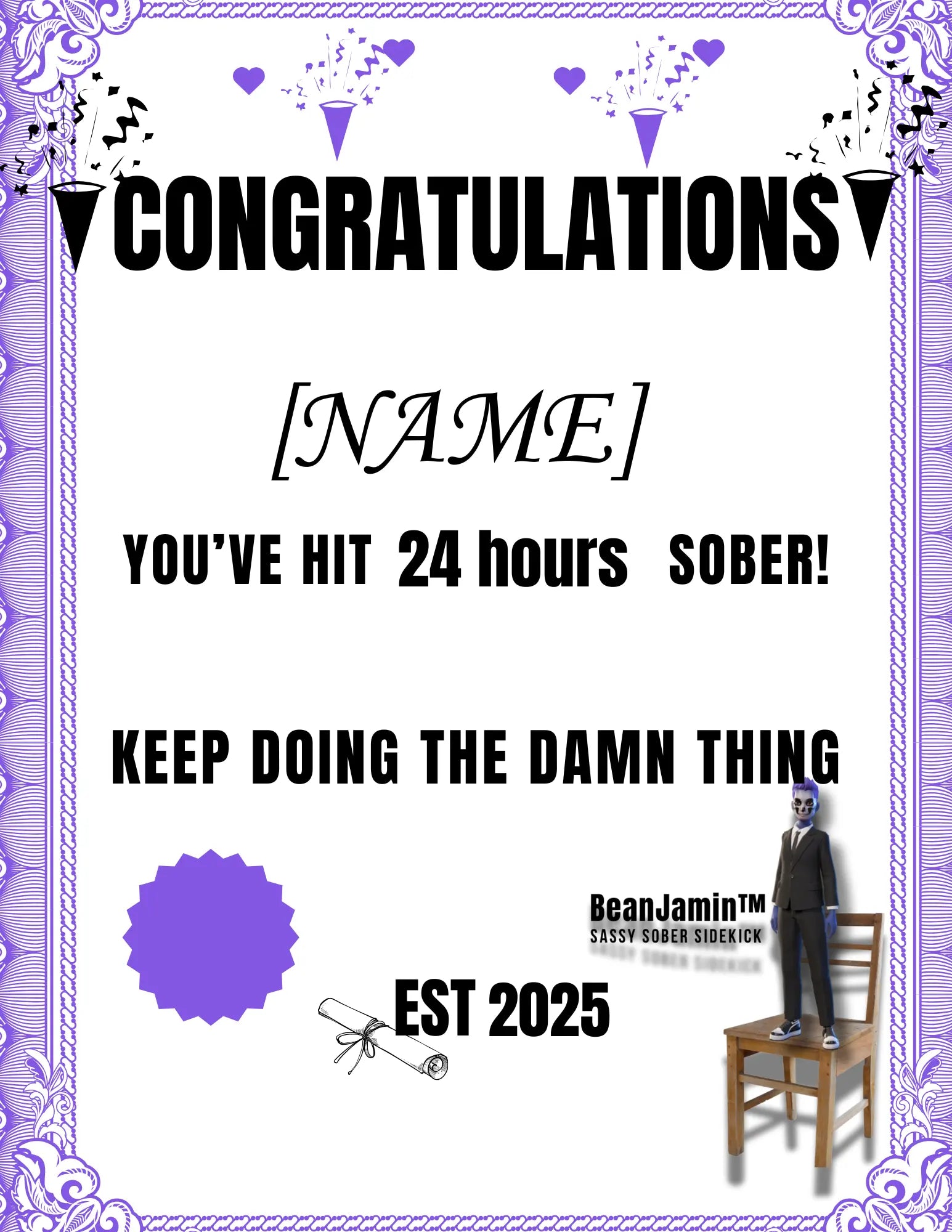 FREE download - Customizable Sexy Sobriety Certificate The Bean Grind