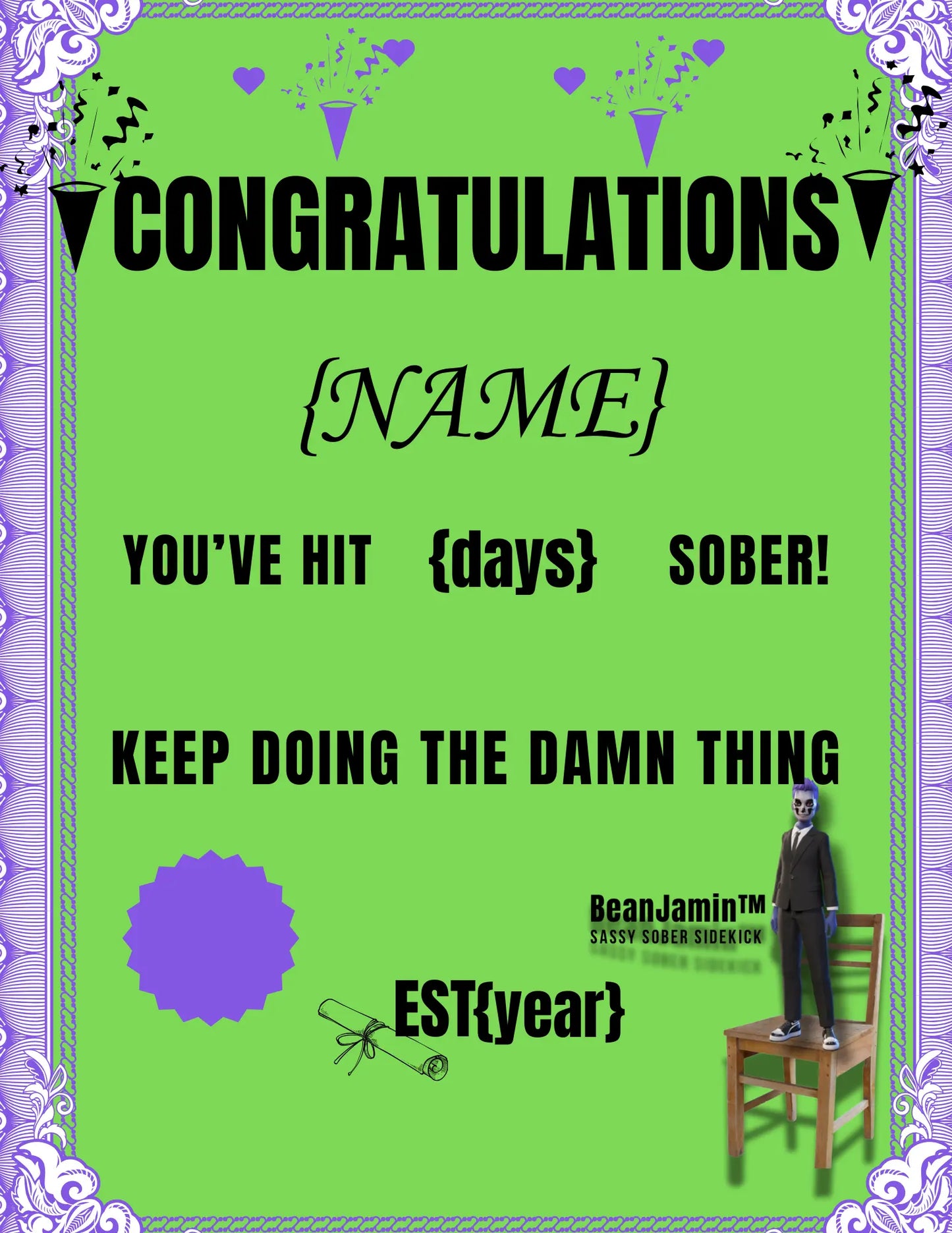 FREE download - Customizable Sexy Sobriety Certificate The Bean Grind