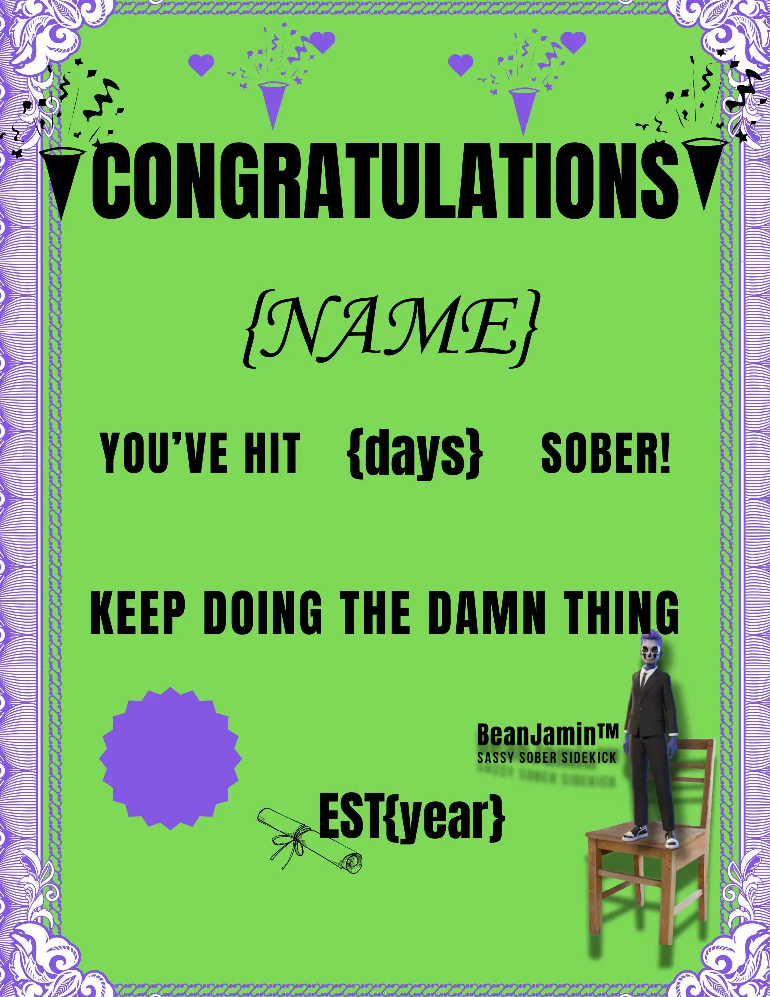 FREE download - Customizable Sexy Sobriety Certificate The Bean Grind
