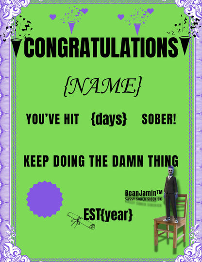 FREE download - Customizable Sexy Sobriety Certificate The Bean Grind
