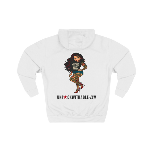 Tattoo Pin-Up Unisex Premium Fleece Pullover Hoodie — She Was Born To Stand Out, Behind the Walls Skarlitt