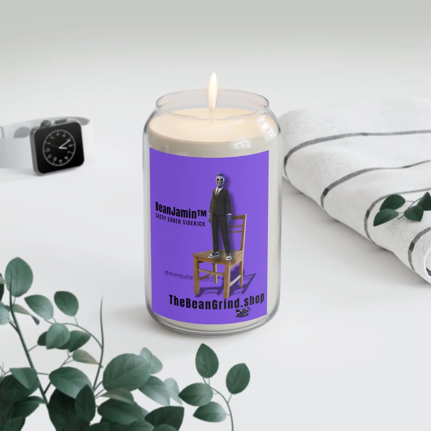 The Bean Grind BeanJamin ChatGPT Purple Candle