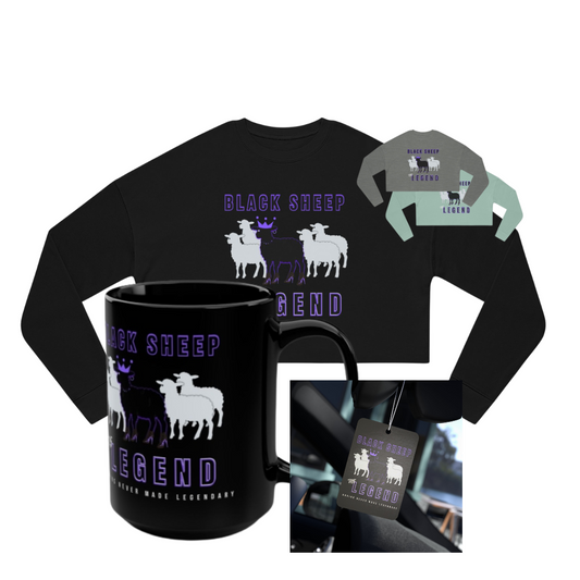Women's Streetwear Black Sheep Bundle – Cropped Sweatshirt + Mug + Car Air Freshener