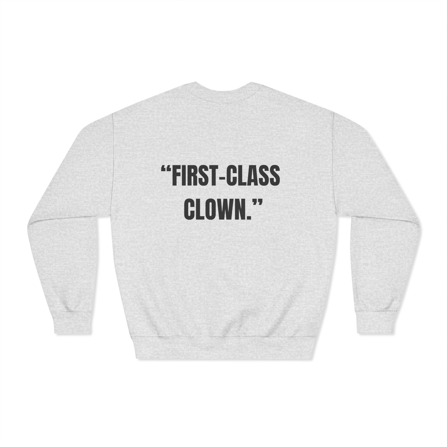 first-class-clown-funny-sweater-the-bean-grind-greyish