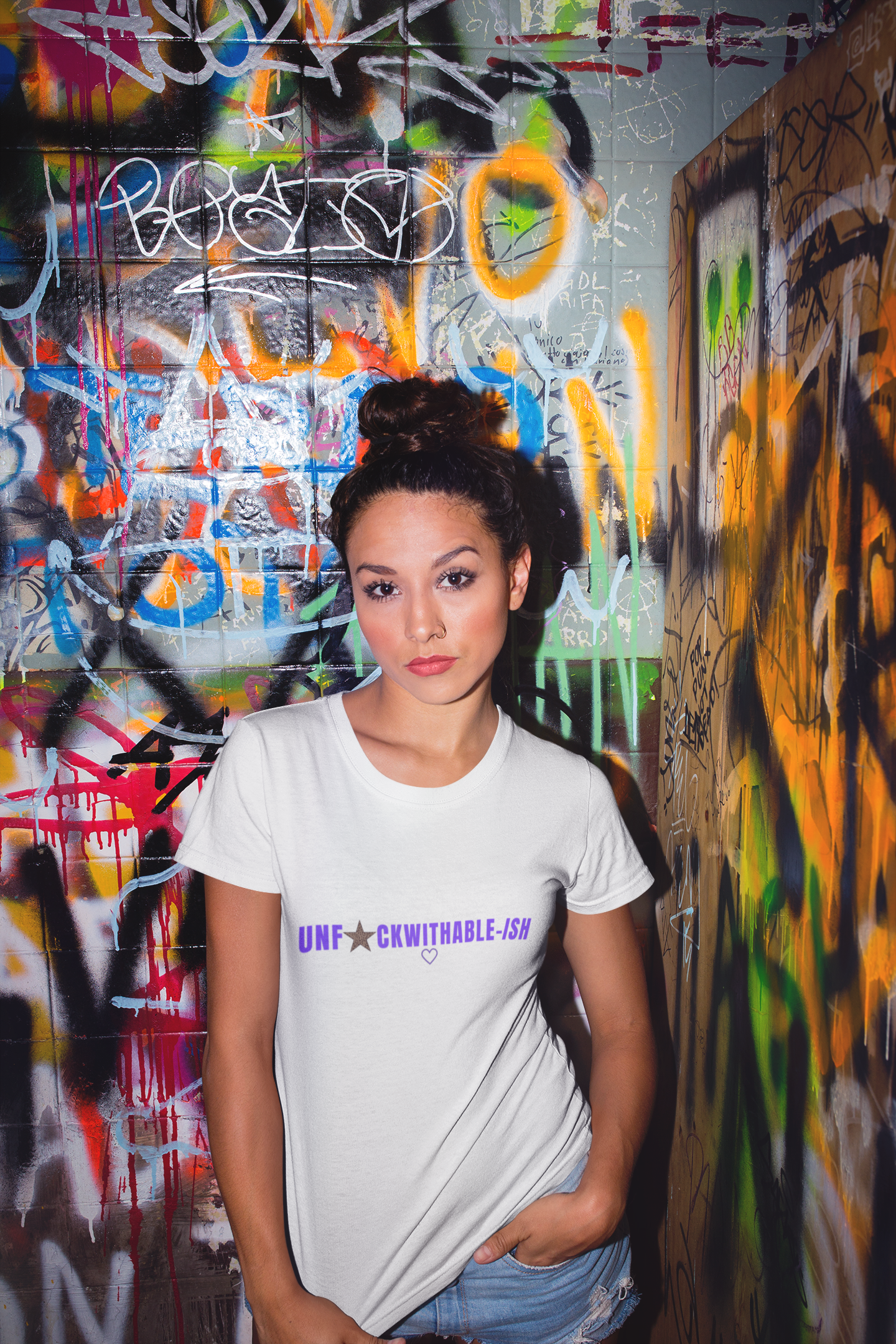UNF★CKWITHABLE-ISH Women’s Fitted Tee, Spiritual Badass Definition on Back